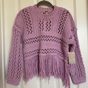 Free People   OB920549   Higher Love   Fringe   Sweater   Lilac   Size XS